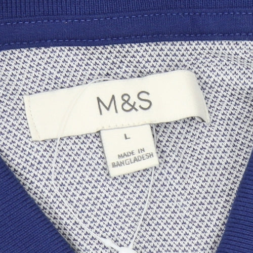 Marks and Spencer Men's Blue L Geometric Polo Shirt
