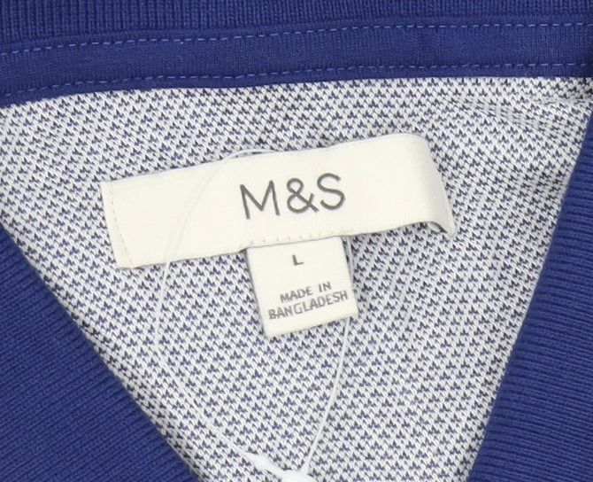 Marks and Spencer Men's Blue L Geometric Polo Shirt