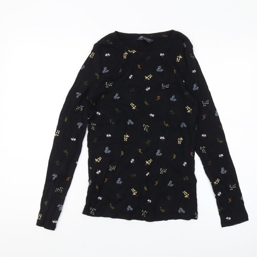 Marks and Spencer Black Embroidered Women's T-Shirt Size 10