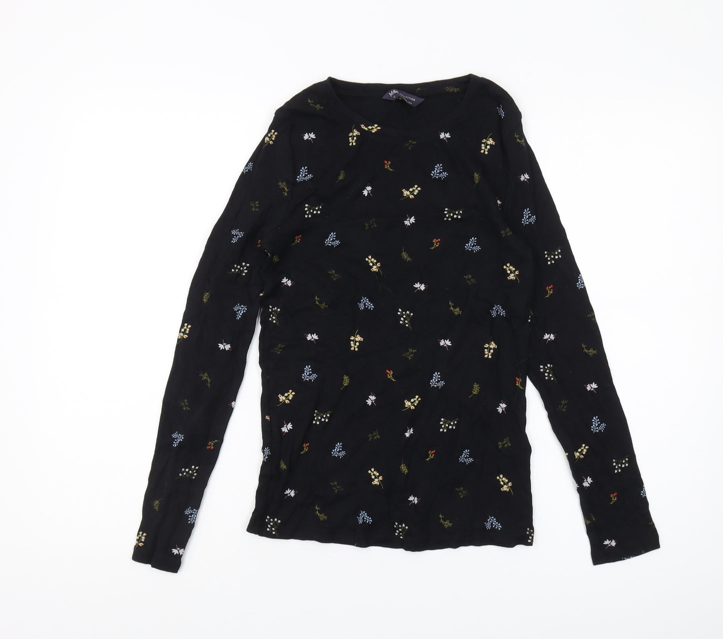 Marks and Spencer Black Embroidered Women's T-Shirt Size 10