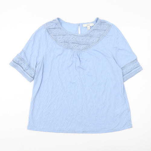 Marks and Spencer Women's Blue Blouse 12 with Crochet Accent