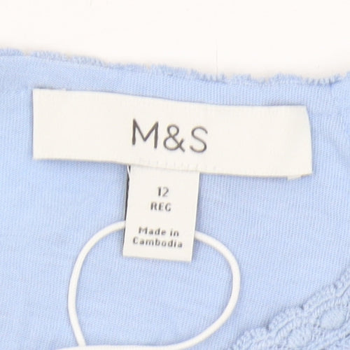 Marks and Spencer Women's Blue Blouse 12 with Crochet Accent