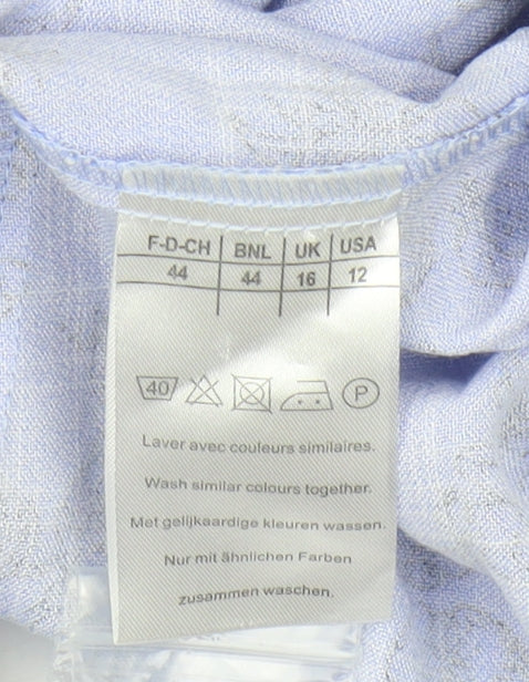 Damart Women's Blue Floral Button-Up Shirt Size 16