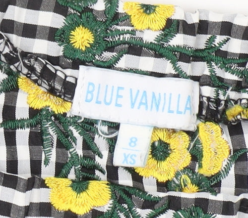 Blue Vanilla Women's Black Check Blouse, Size 8, Off Shoulder