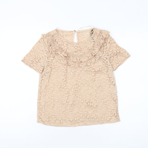 Zara Women's Beige Lace Blouse S, Ruffle Detail