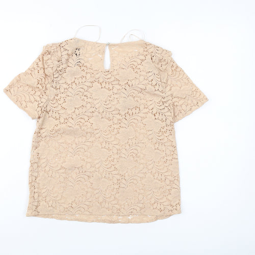 Zara Women's Beige Lace Blouse S, Ruffle Detail