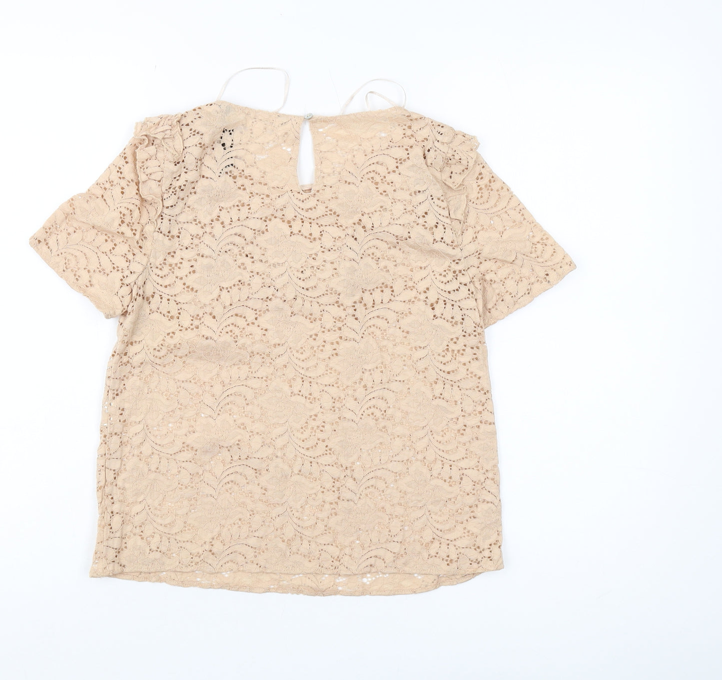 Zara Women's Beige Lace Blouse S, Ruffle Detail