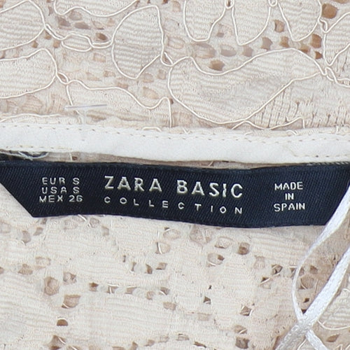 Zara Women's Beige Lace Blouse S, Ruffle Detail