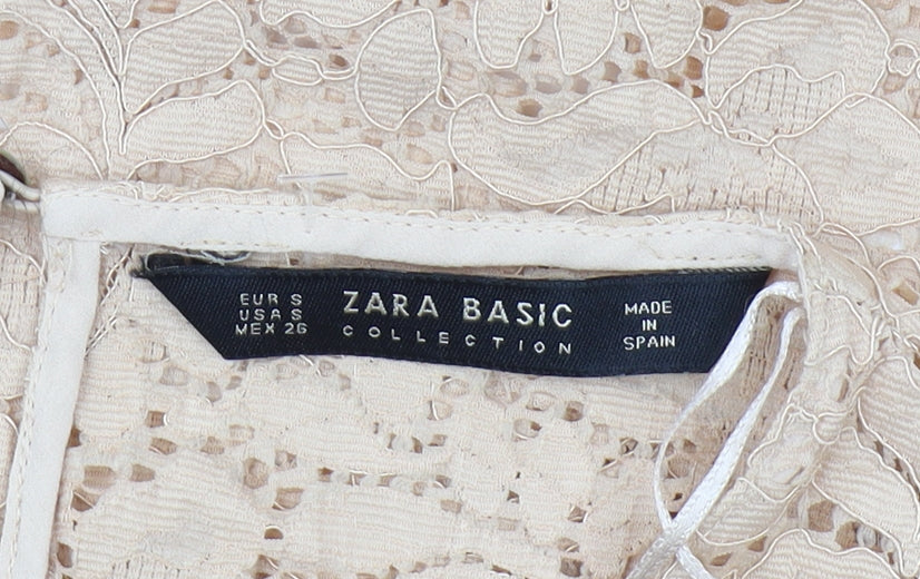 Zara Women's Beige Lace Blouse S, Ruffle Detail