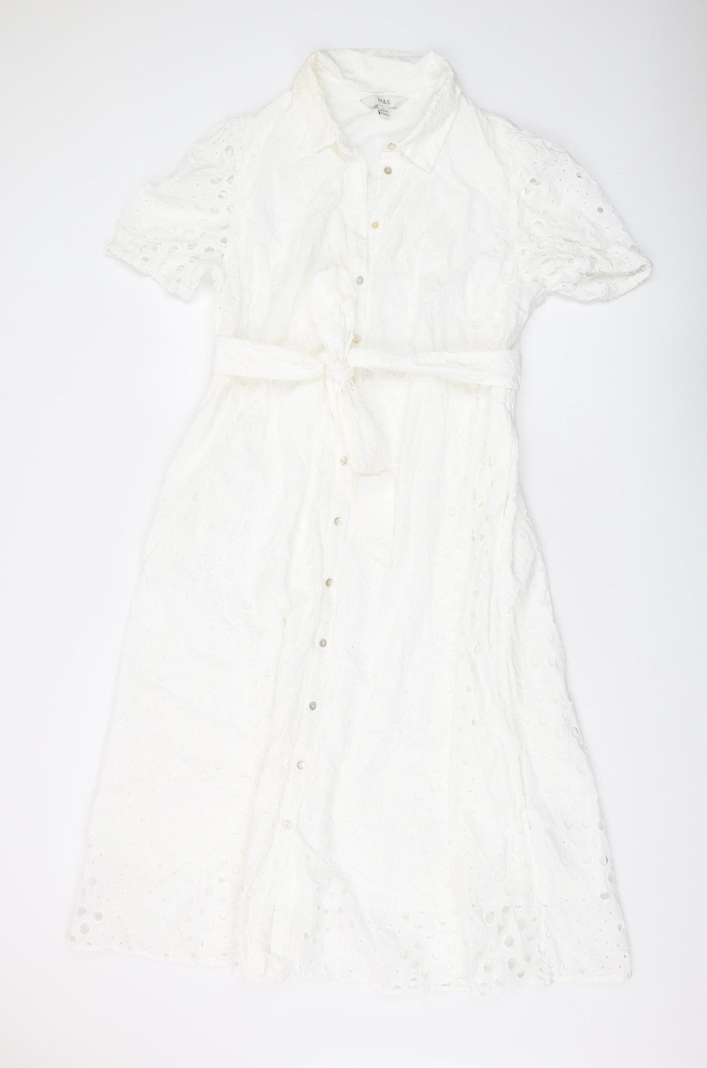 Marks and Spencer Women's White Shirt Dress, Size 16