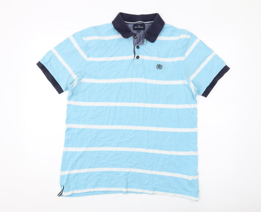 Marks and Spencer Men's Blue Striped Polo Shirt M