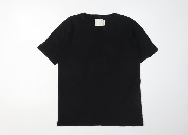 ADYN Men's Black Cotton Crew Neck T-Shirt, Size S