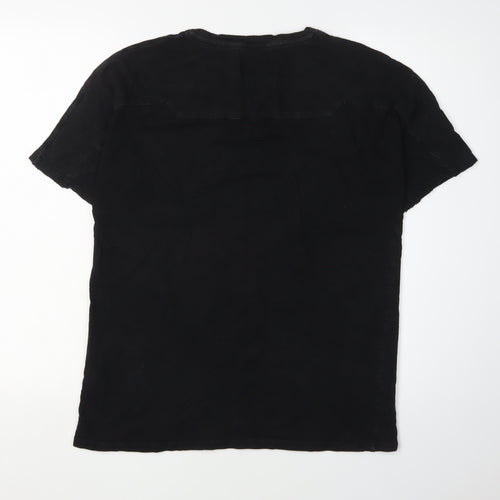 ADYN Men's Black Cotton Crew Neck T-Shirt, Size S