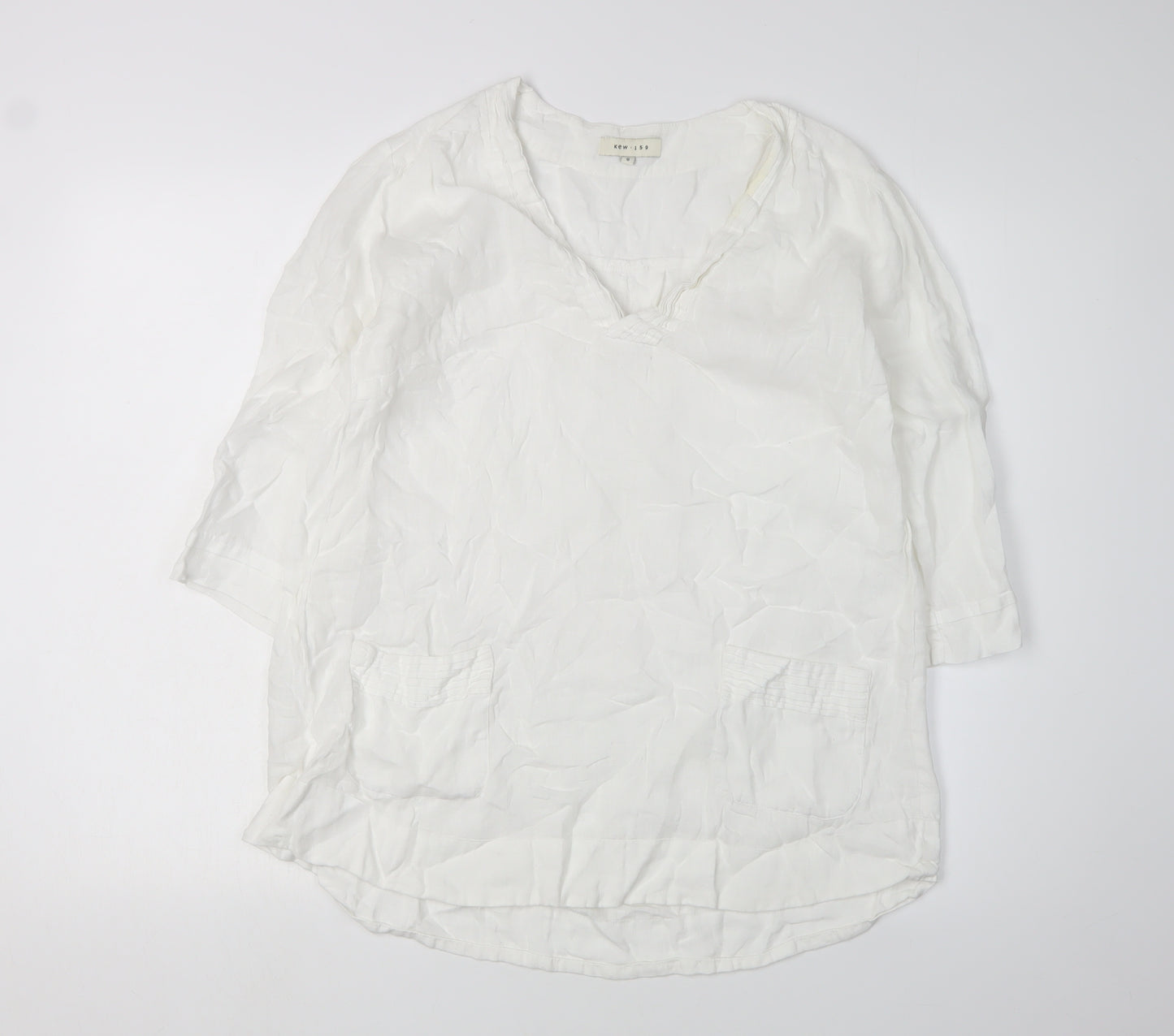 Kew 159 Women’s White Linen Tunic Blouse Size 8