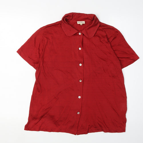 Patra Women's Red Silk Button-Up Shirt Size M