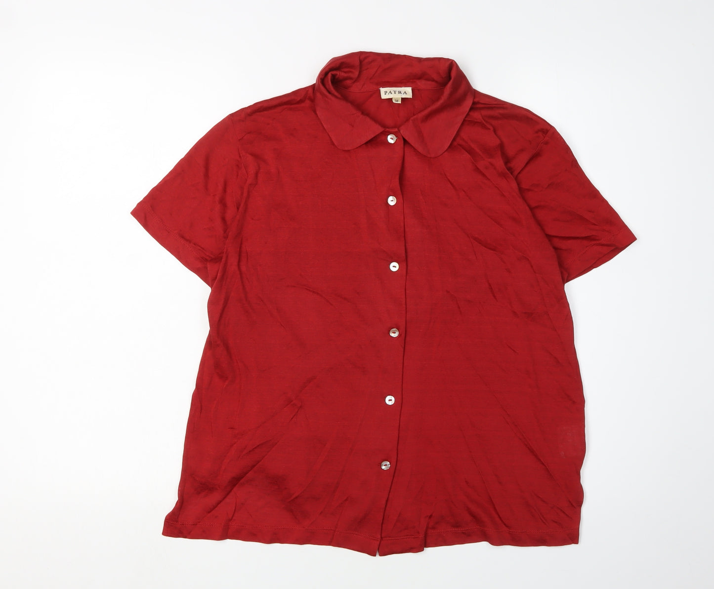 Patra Women's Red Silk Button-Up Shirt Size M
