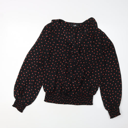 Wallis Women’s Black Heart Print Blouse, Size 12
