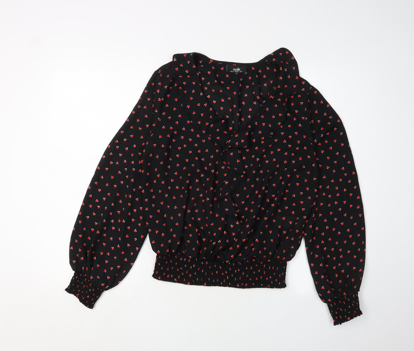 Wallis Women’s Black Heart Print Blouse, Size 12