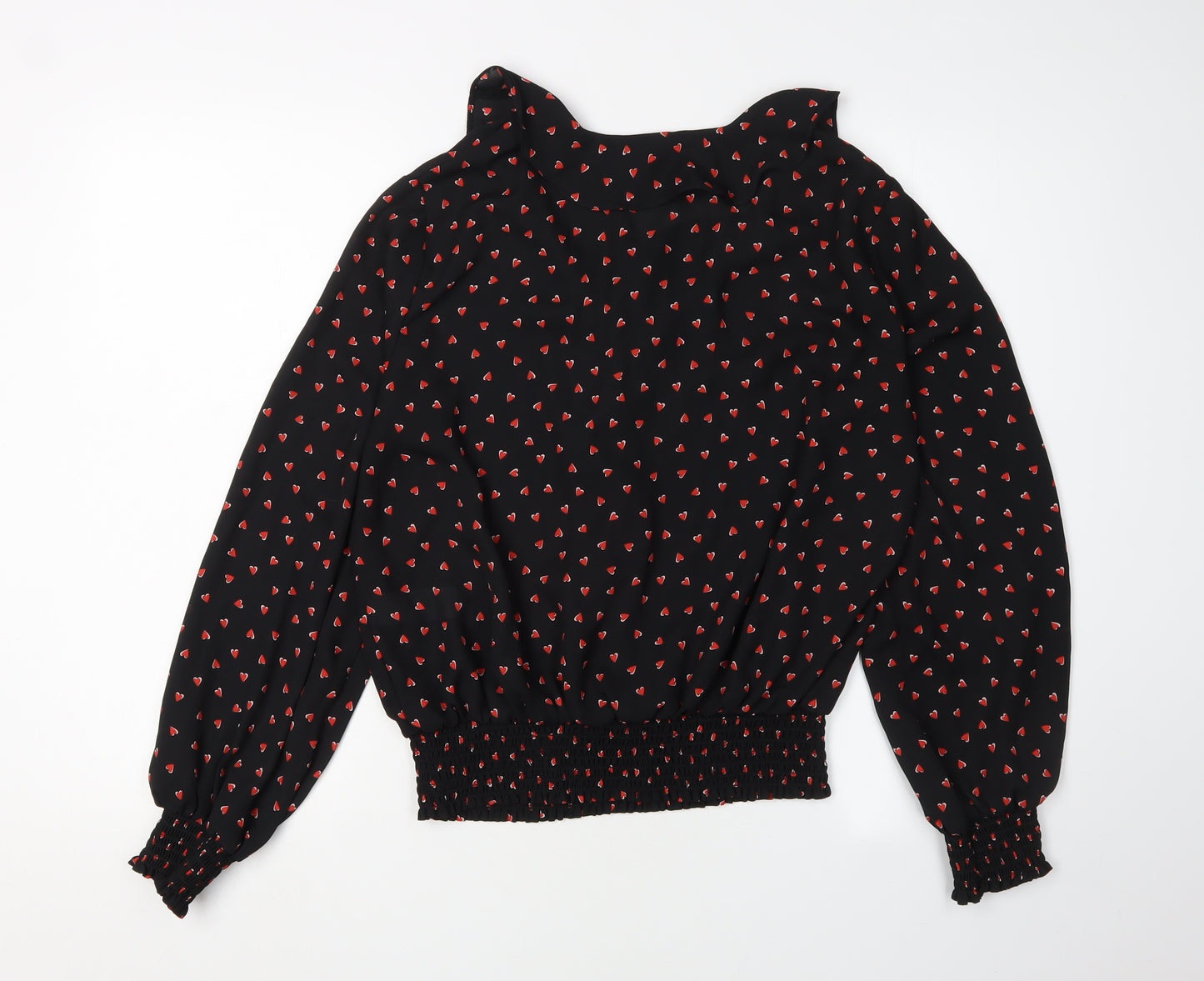 Wallis Women’s Black Heart Print Blouse, Size 12