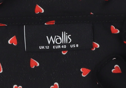 Wallis Women’s Black Heart Print Blouse, Size 12