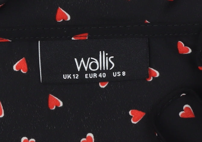 Wallis Women’s Black Heart Print Blouse, Size 12