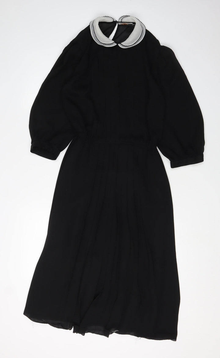 Next Women's Black Midi Shift Dress Size 12 Retro Chic