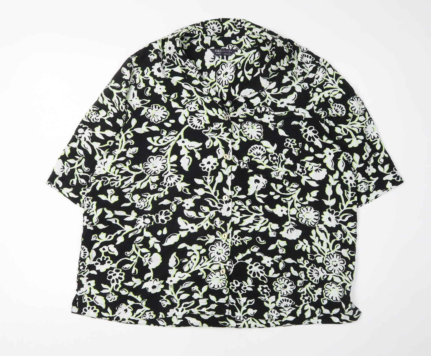 Marks and Spencer Women's Black Floral Button-Up Shirt