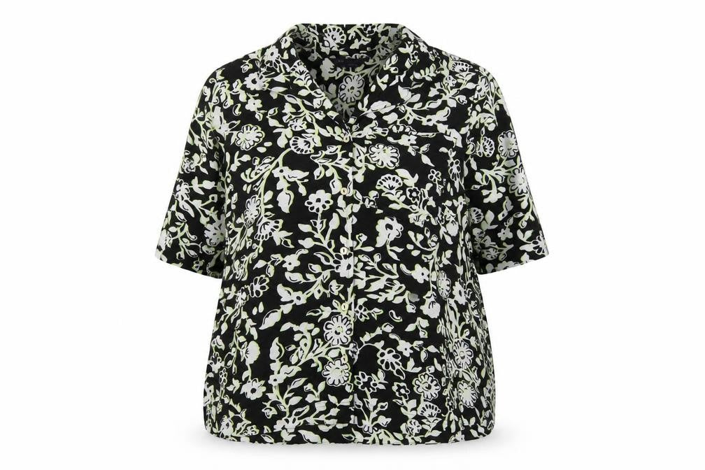 Front view of Marks & Spencer Women's Black Floral Button-Up Shirt