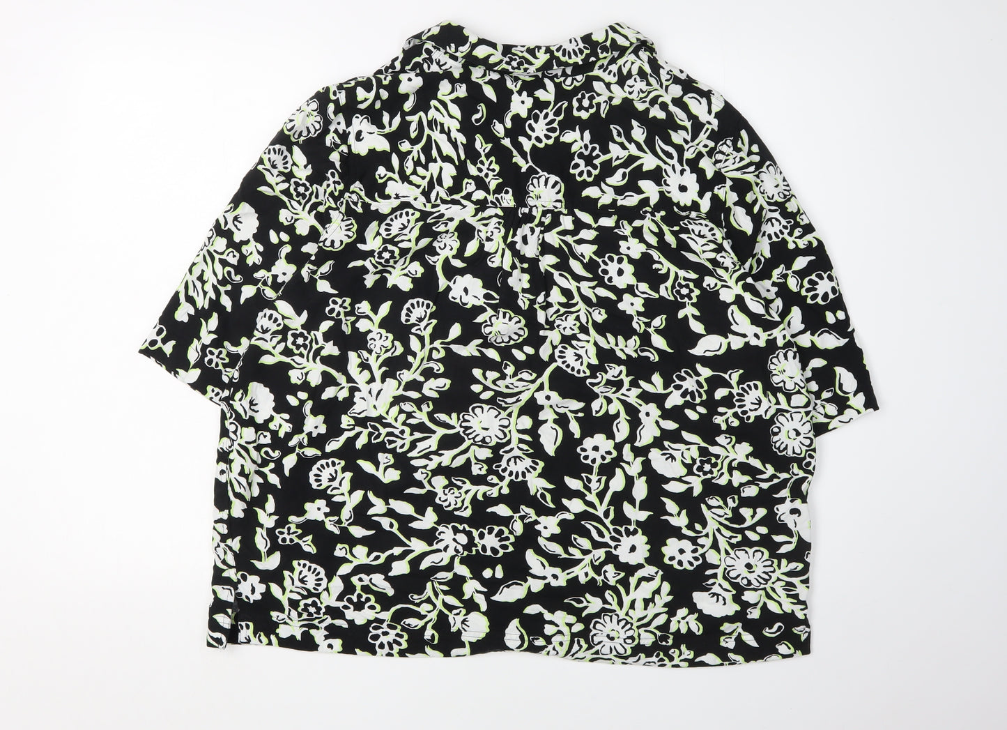 Marks and Spencer Women's Black Floral Button-Up Shirt
