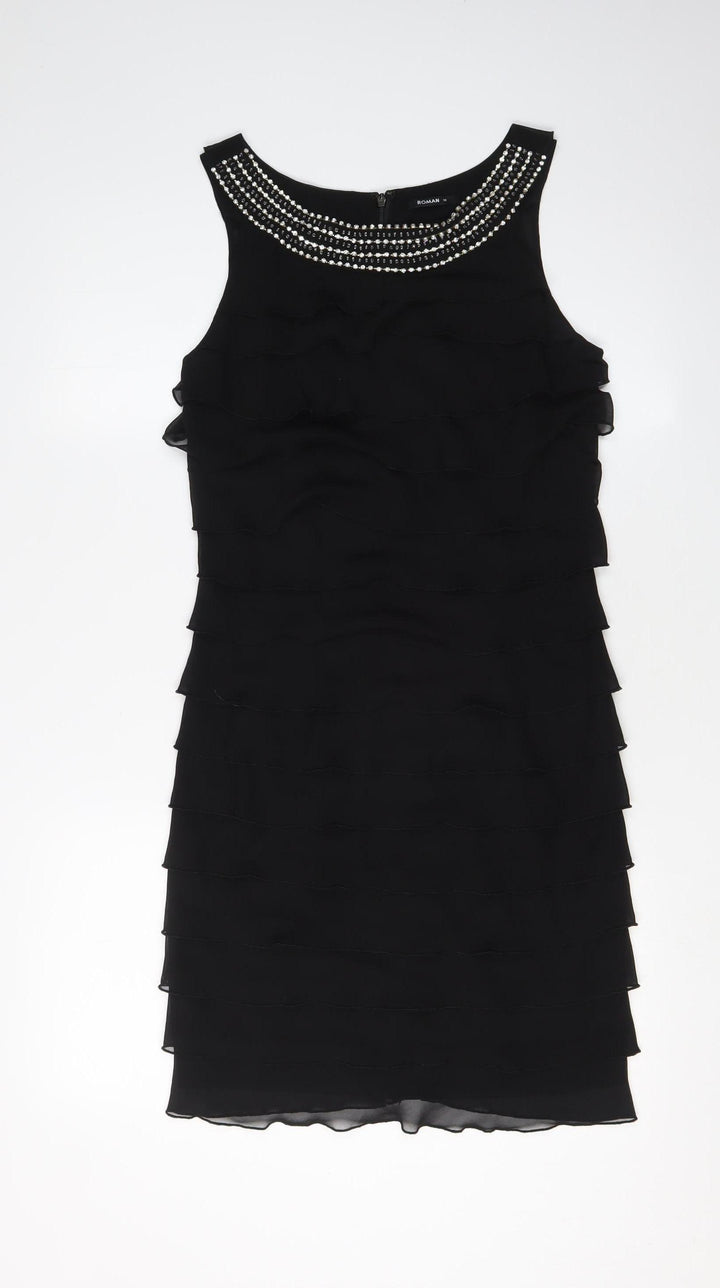 Roman Women's Black Beaded Sheath Dress Size 10