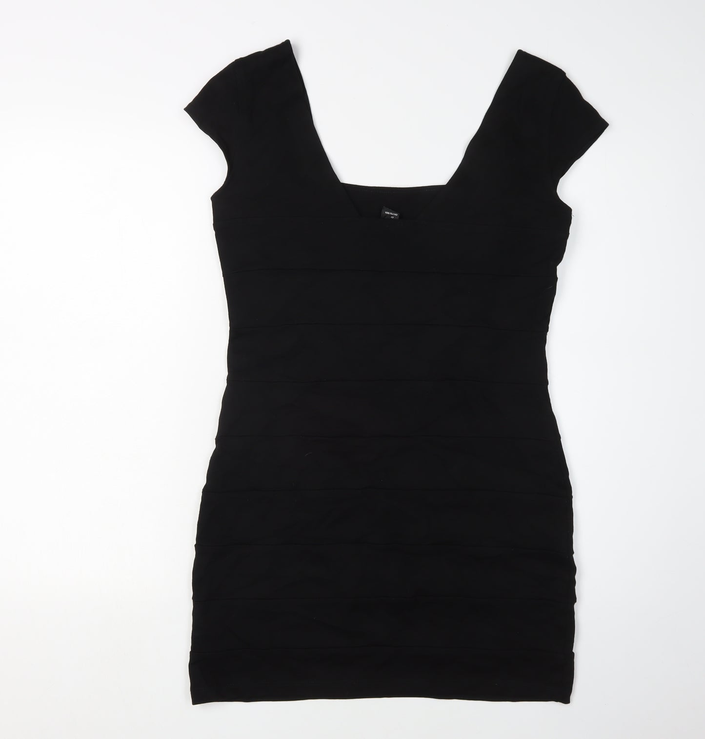 H&M Women's Black Bodycon Mini Dress - Size 12