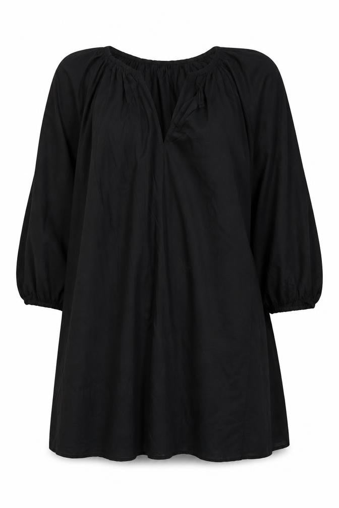 Front view of H&M Women's Black Cotton Long Sleeve Dress