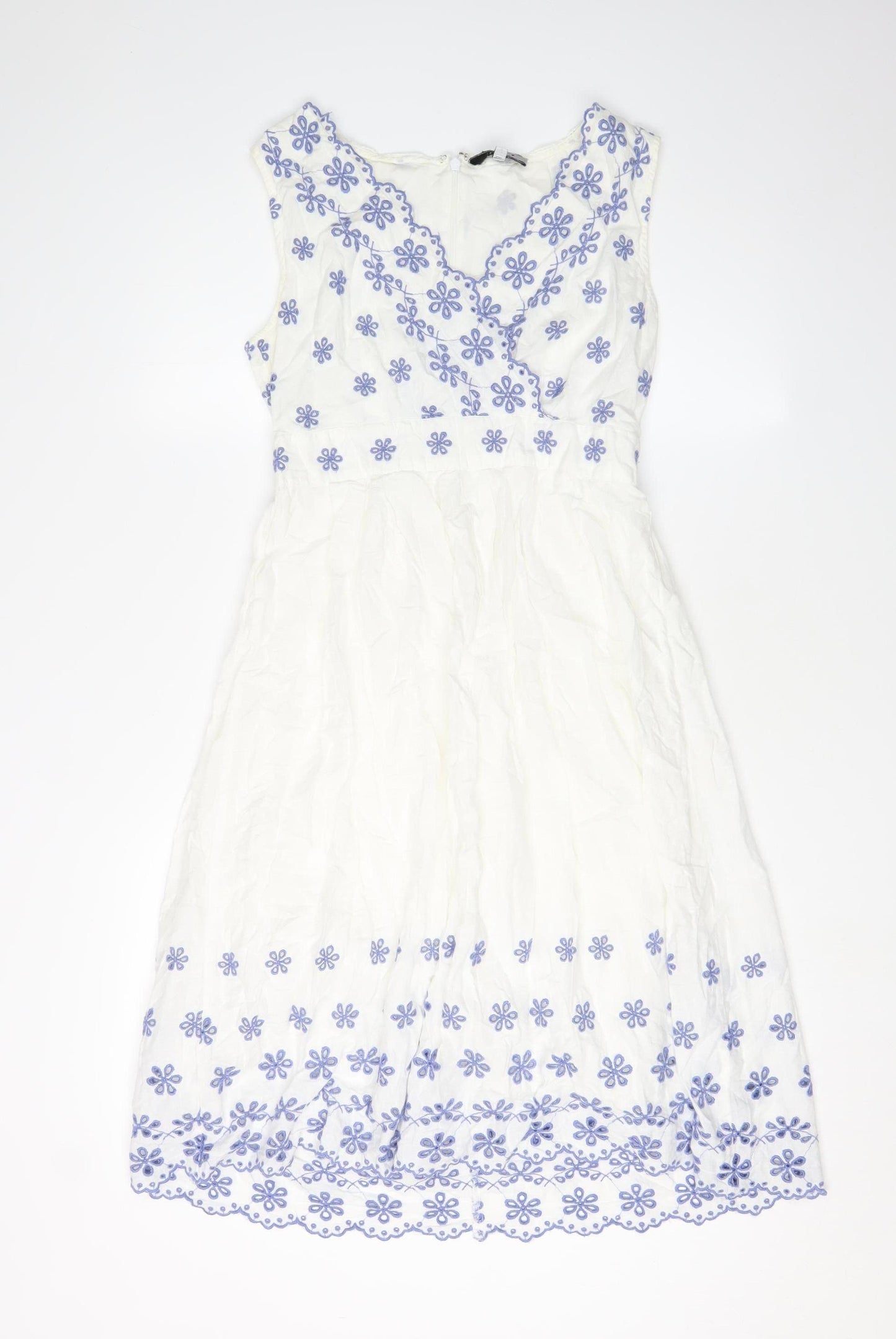 Per Una Women's White 10 A-Line Embroidered Dress