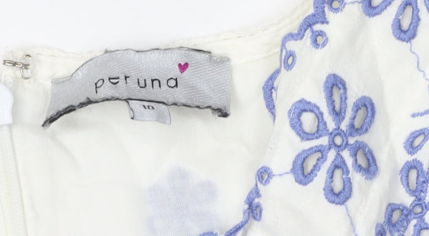 Per Una Women's White 10 A-Line Embroidered Dress