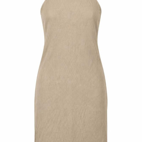 H&M Women’s Beige Knit Bodycon Midi Dress, L, Halter Neck
