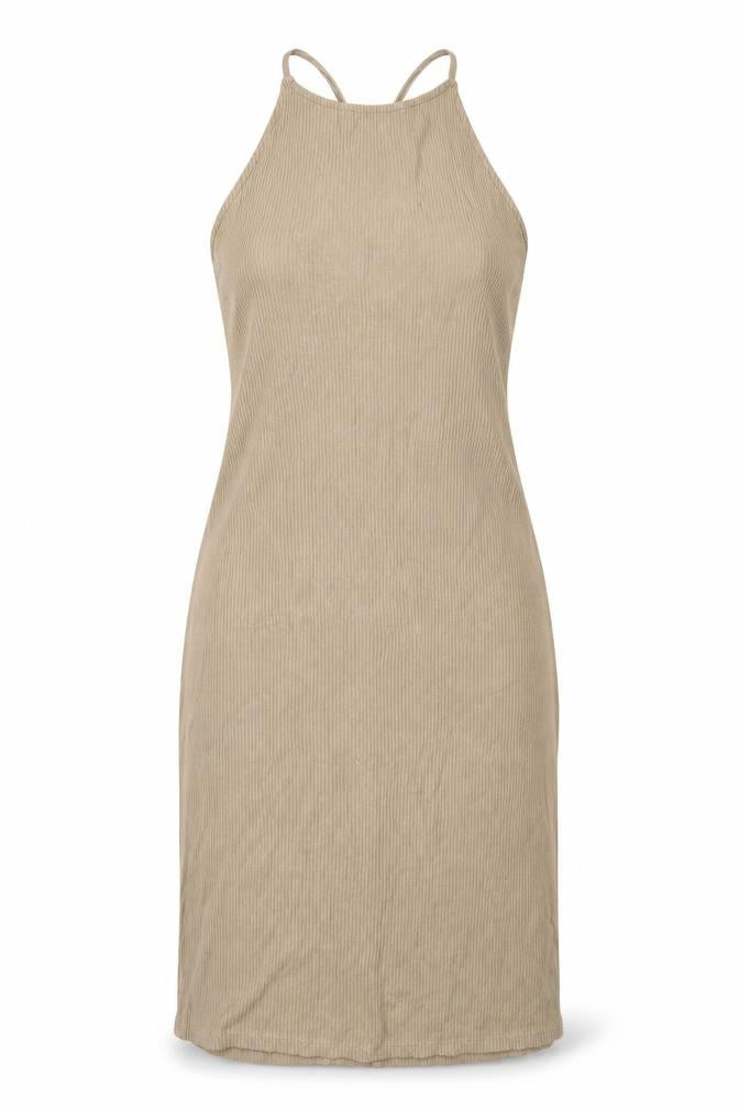 H&M Women’s Beige Knit Bodycon Midi Dress, L, Halter Neck