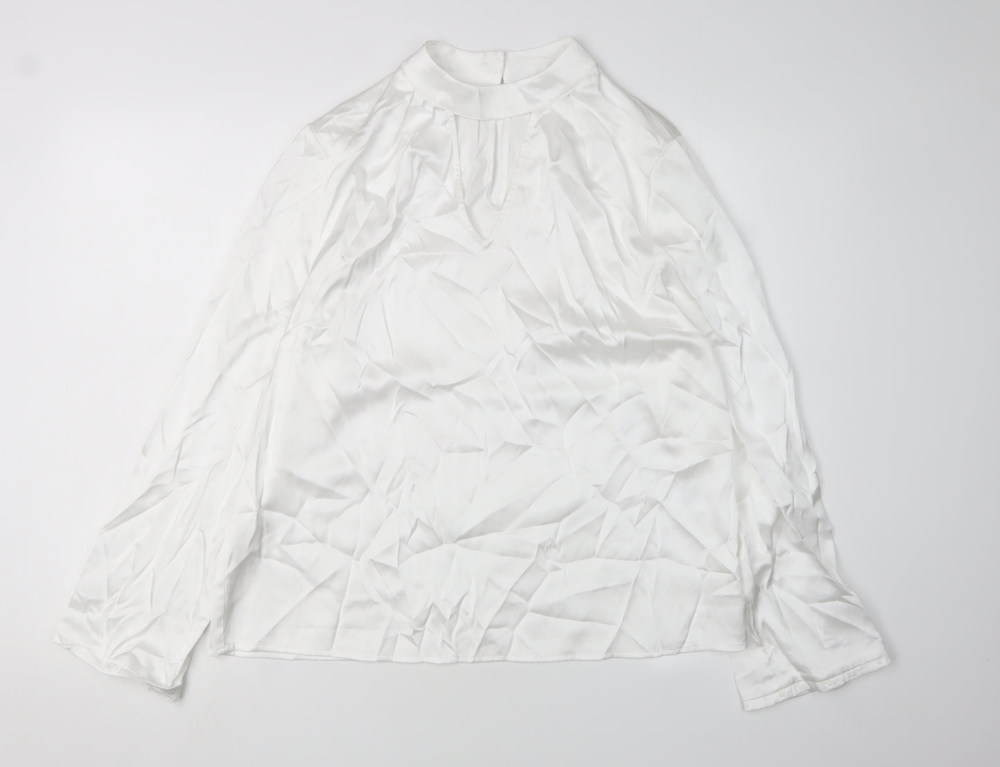 SOSANDAR Women's White Blouse, Size 16, Mock Neck Style