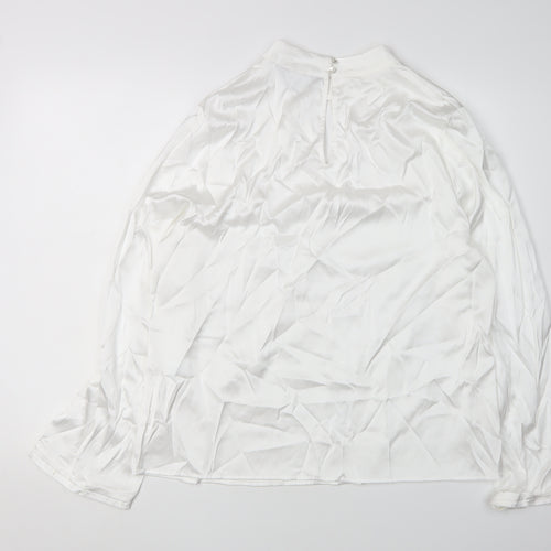 SOSANDAR Women's White Blouse, Size 16, Mock Neck Style