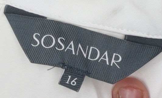 SOSANDAR Women's White Blouse, Size 16, Mock Neck Style
