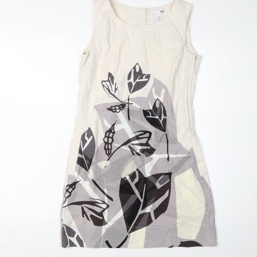 H&M Women's Beige Floral Shift Dress Size 6