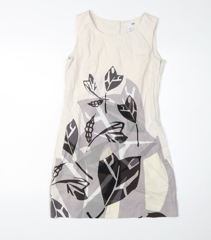 H&M Women's Beige Floral Shift Dress Size 6
