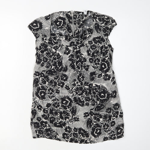 New Look Women's Black Floral Blouse Size 8 Scoop Neck