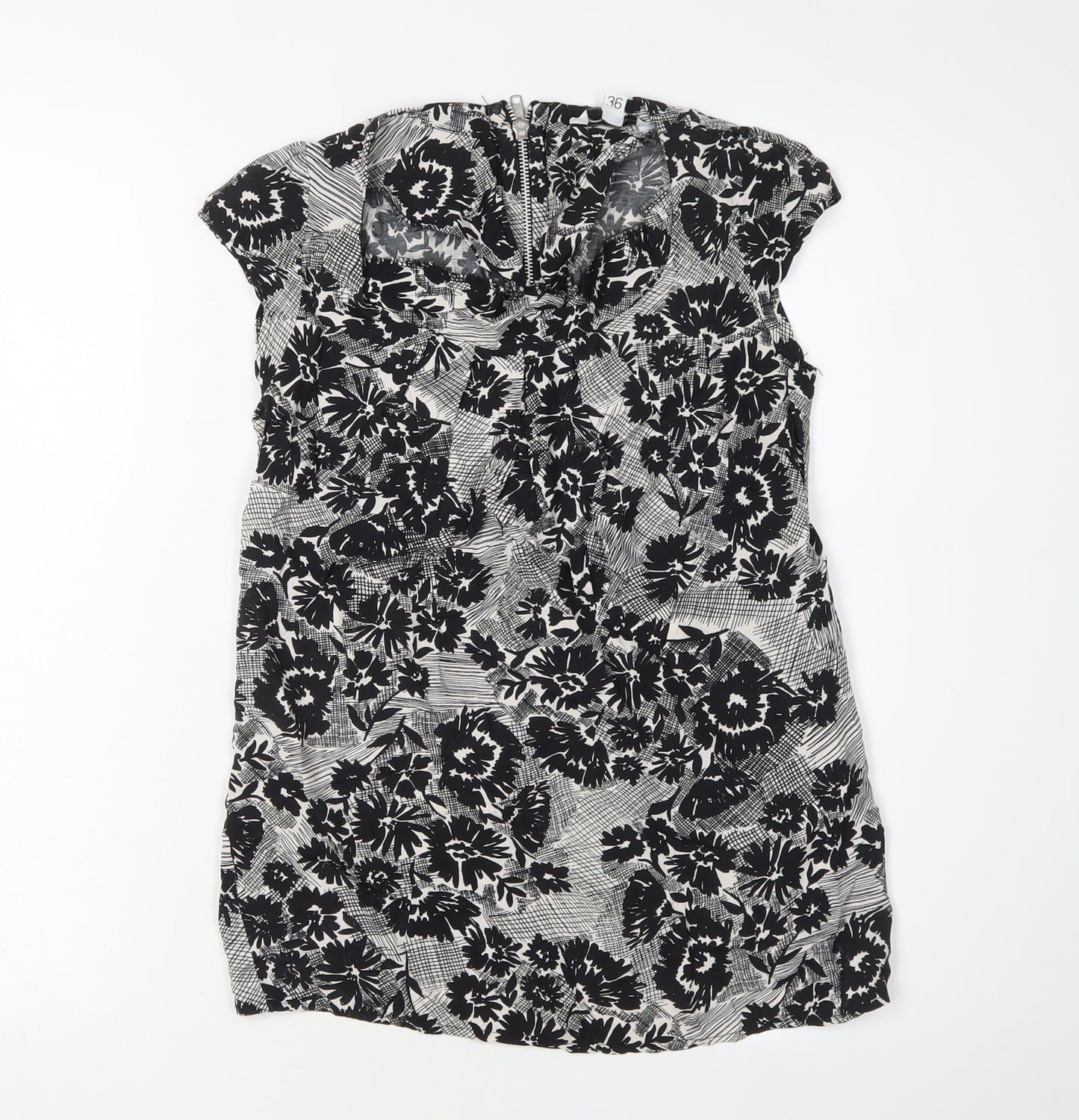 New Look Women's Black Floral Blouse Size 8 Scoop Neck