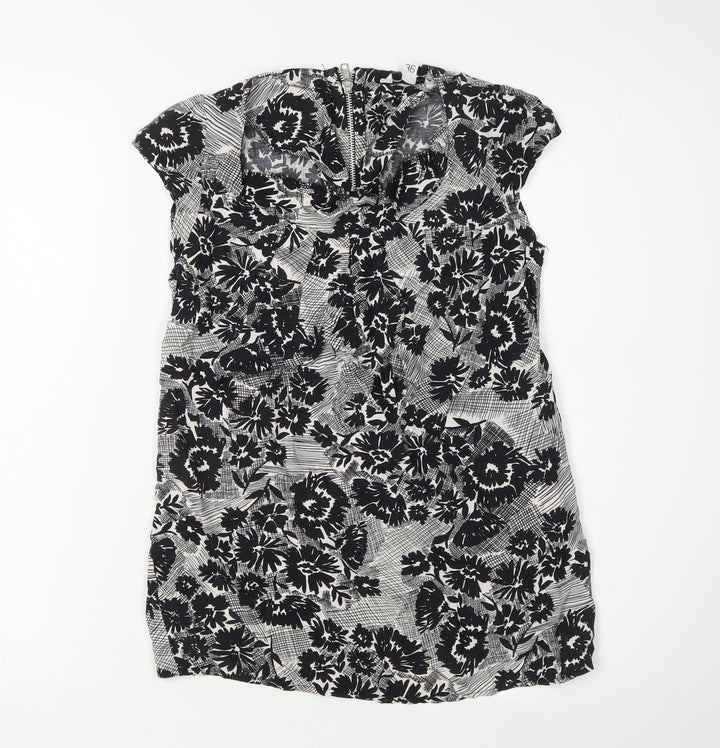 New Look Women's Black Floral Blouse Size 8 Scoop Neck