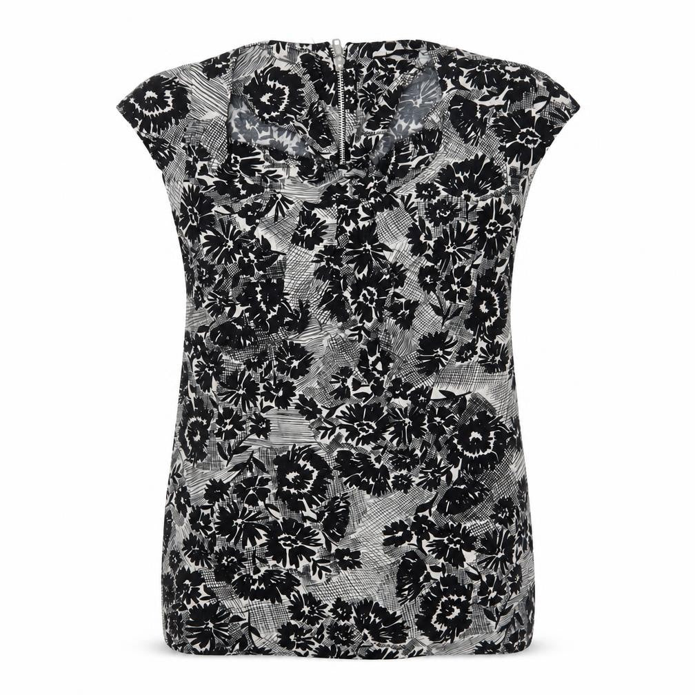 New Look Women's Black Floral Blouse Size 8 Scoop Neck