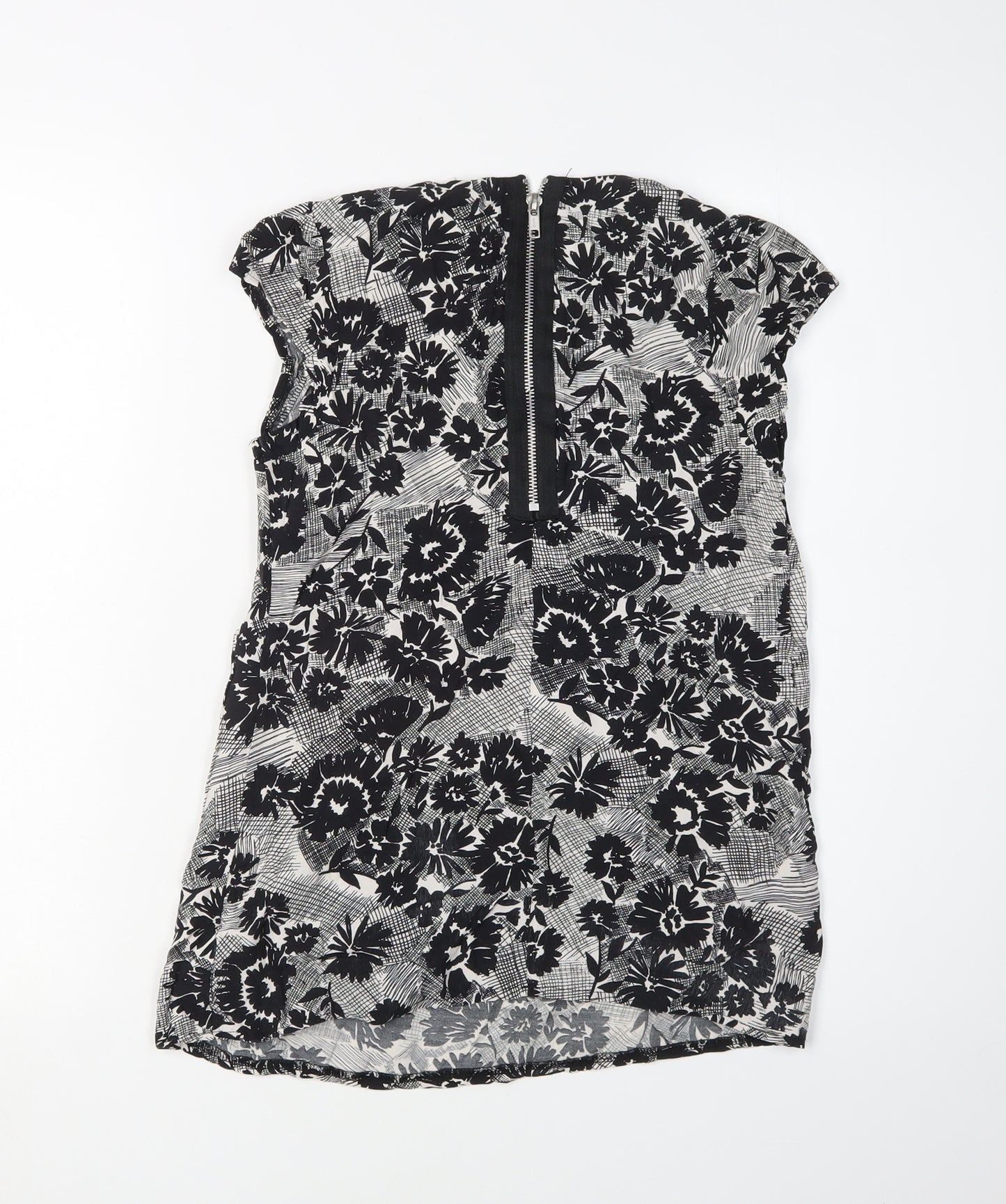 New Look Women's Black Floral Blouse Size 8 Scoop Neck