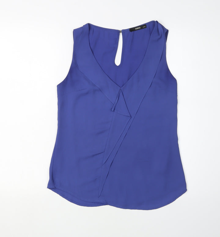 Oasis Women's Blue Sleeveless V-Neck Blouse