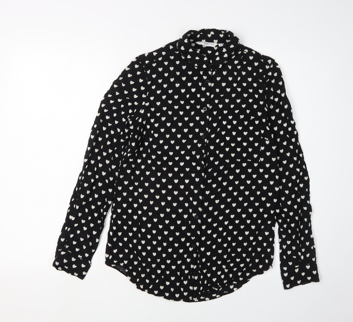 New Look Women's Black Heart Print Button-Up Shirt