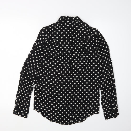 New Look Women's Black Heart Print Button-Up Shirt