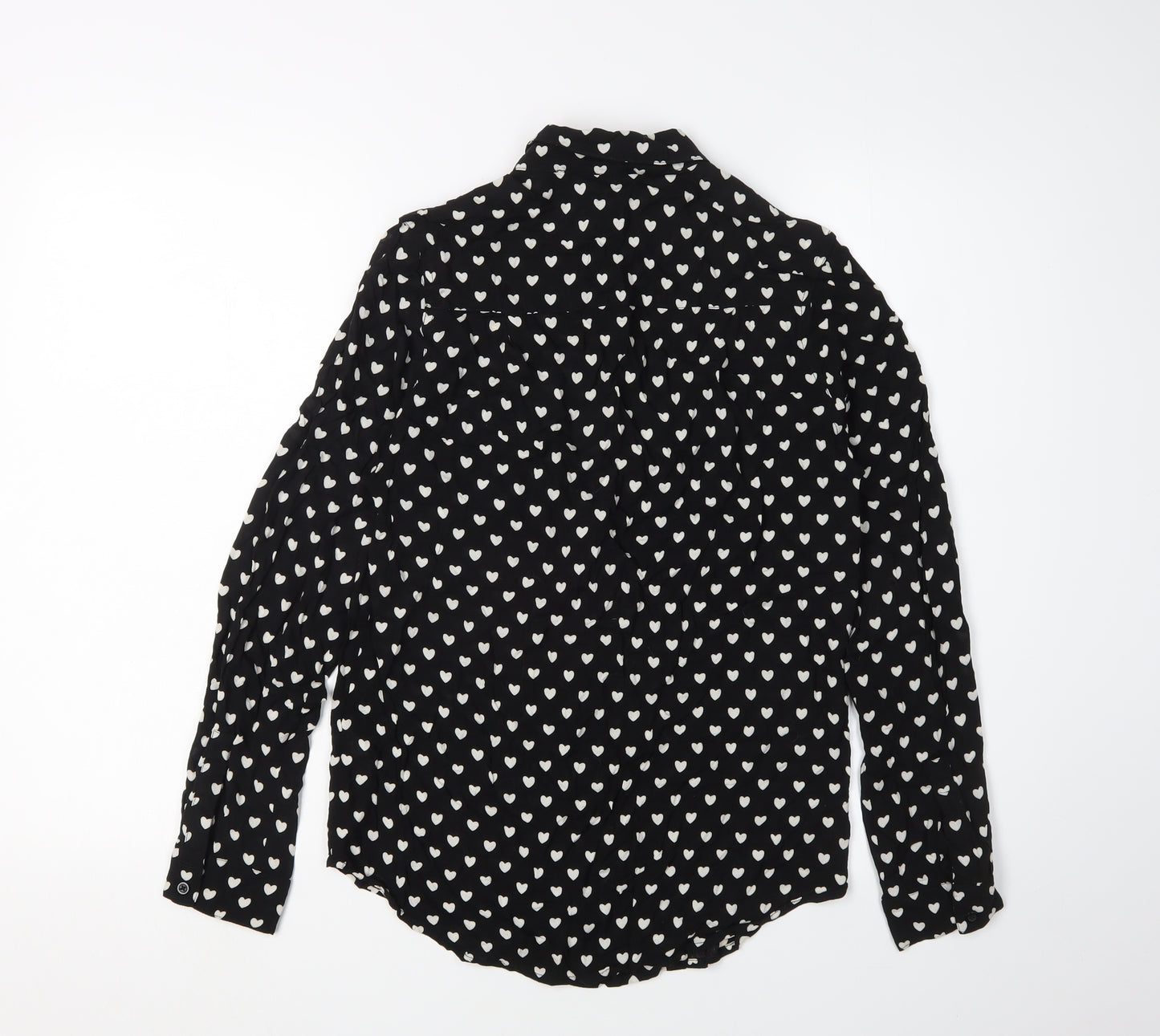 New Look Women's Black Heart Print Button-Up Shirt